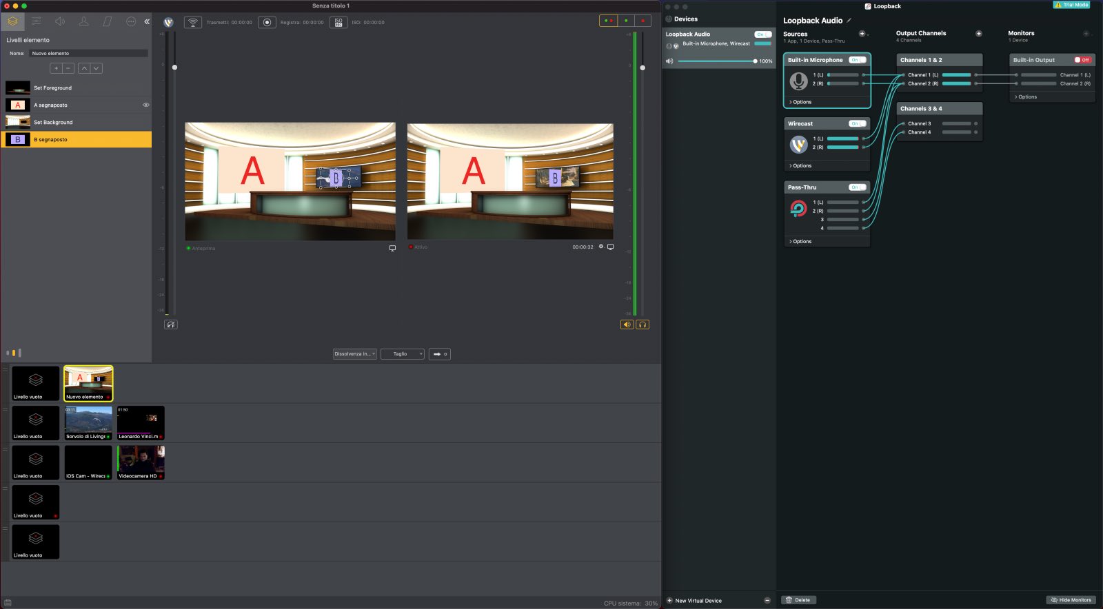 La regia di un evento Fly Mee Too: studio virtuale e canali audio